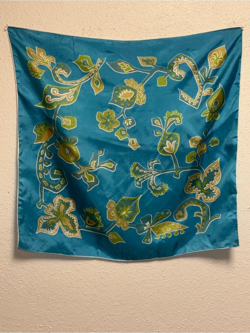 Teal Floral 100% acetate Scarf with Green Accents
